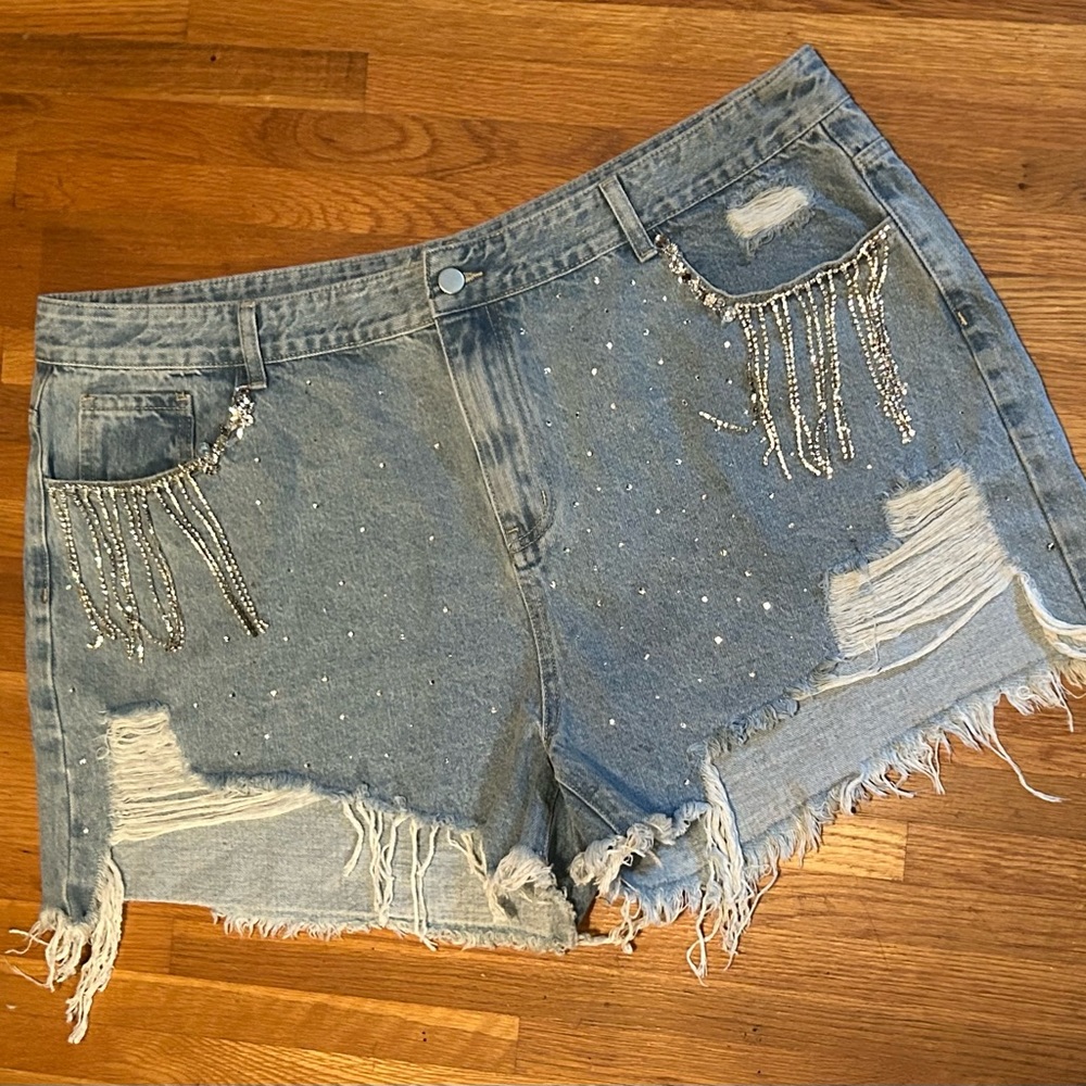 Plus size Rhinestone Custom jean shorts